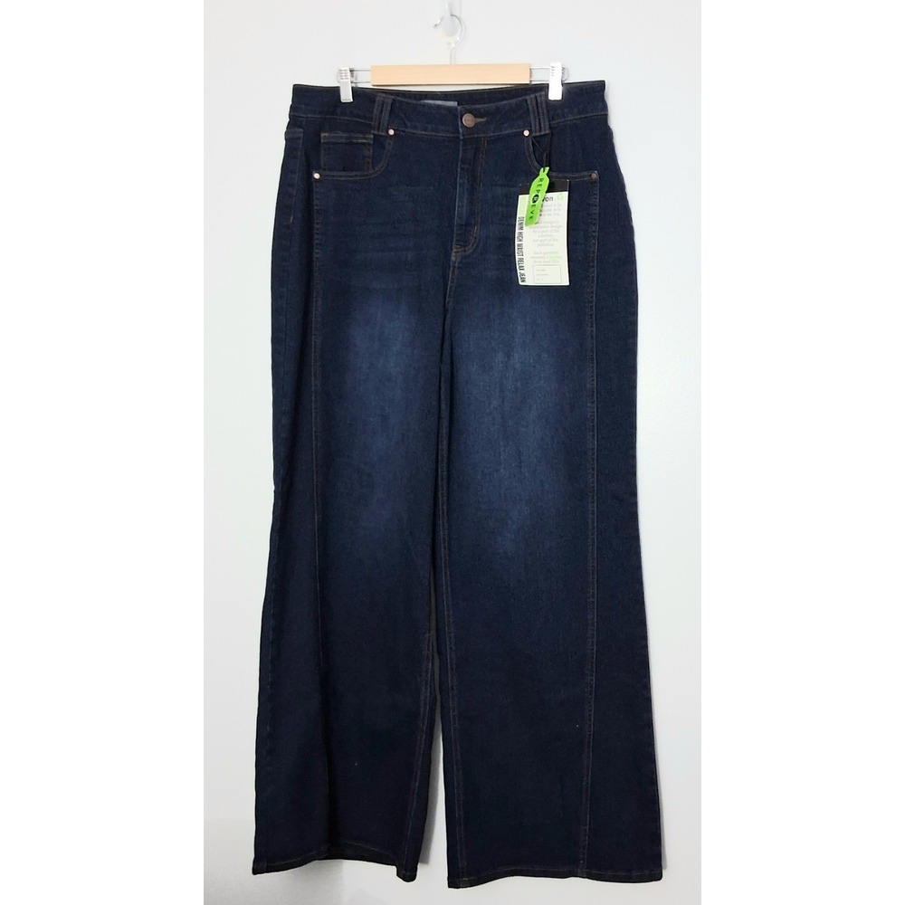 Alvon Jeans Women's Size 32 Blue Dark Wash Wide‎ Leg Pockets Zip Up NEW